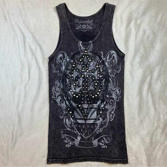 Bejeweled by Susan Fixel Distressed Tank ~ Swarovski Crystals & Metal Studs - Picture 1 of 10